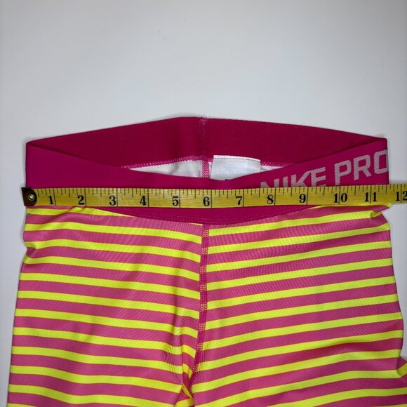Nike‎ Pro Stripe Capri Leggings Womens Size Small Hot Pink Yellow Active Sport - Picture 5 of 8